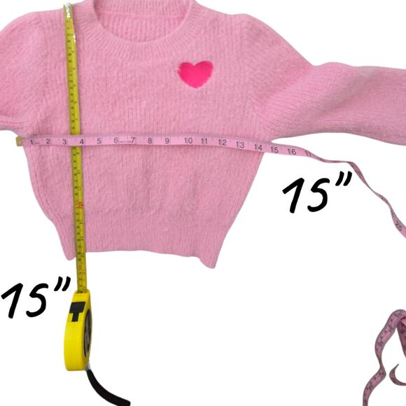 Women's Pink Sweater Heart Pattern Fuzzy Crop Sweater Size Medium - Picture 4 of 8